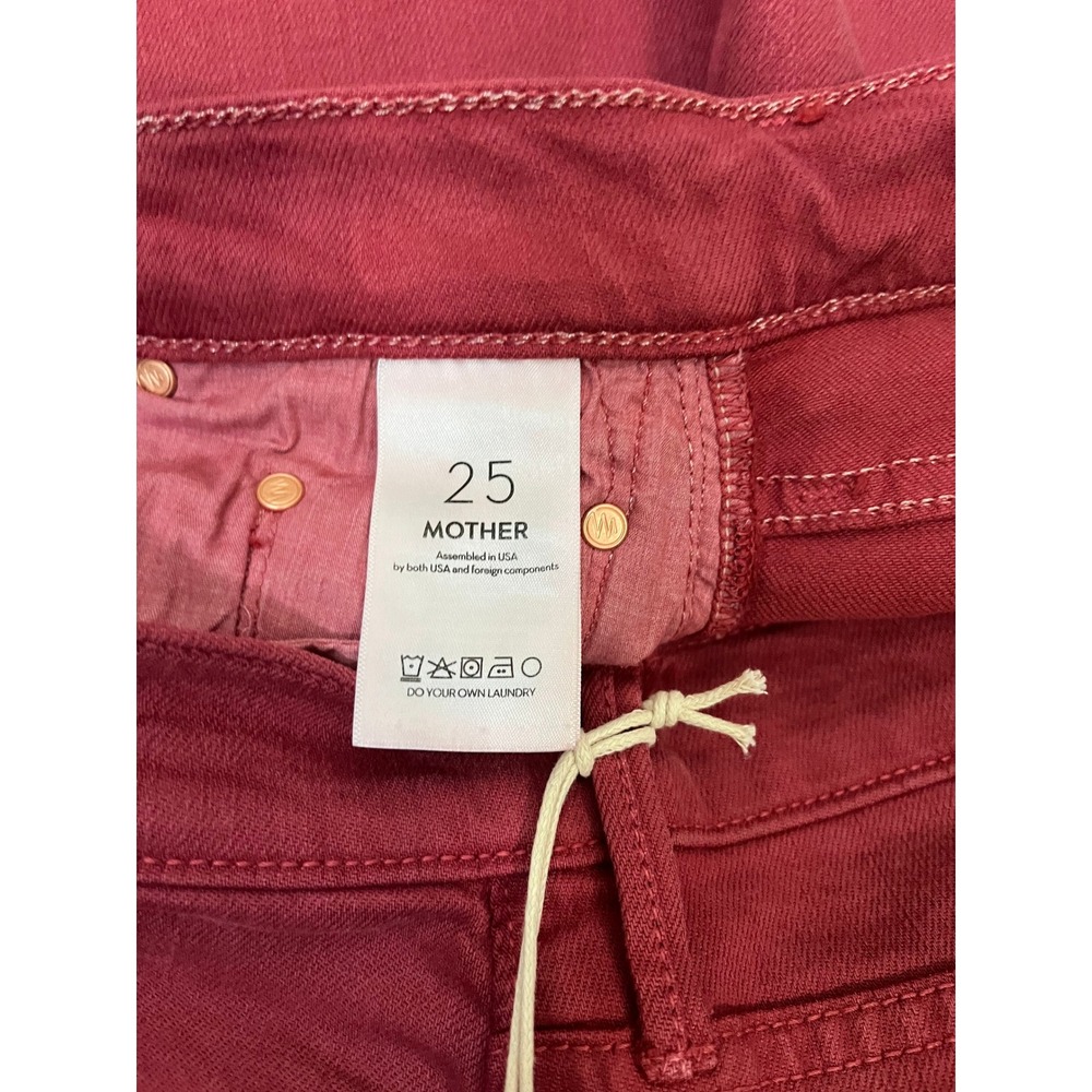 NEW NWT MOTHER Wide Leg Crop Jeans Crimson Red Size 25 Denim Flare Pants - Picture 4 of 6